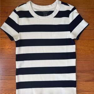 American Eagle Outfitters XS Navy and White Waffle Tee - New